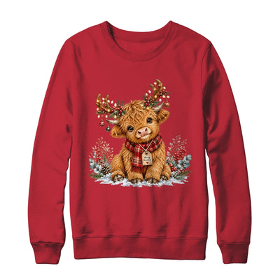 Highland Cow Christmas Watercolor Holiday Cute Women Girl Shirt & Sweatshirt | siriusteestore