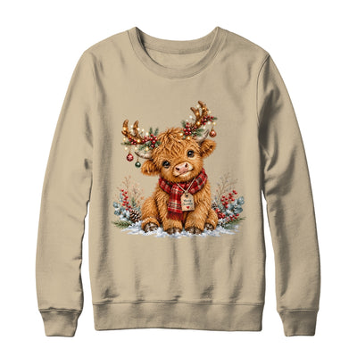 Highland Cow Christmas Watercolor Holiday Cute Women Girl Shirt & Sweatshirt | siriusteestore