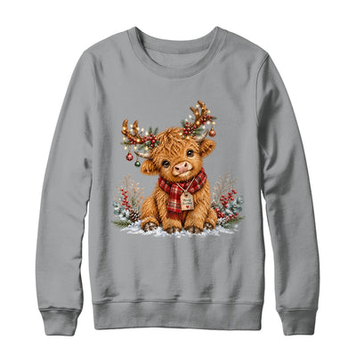 Highland Cow Christmas Watercolor Holiday Cute Women Girl Shirt & Sweatshirt | siriusteestore