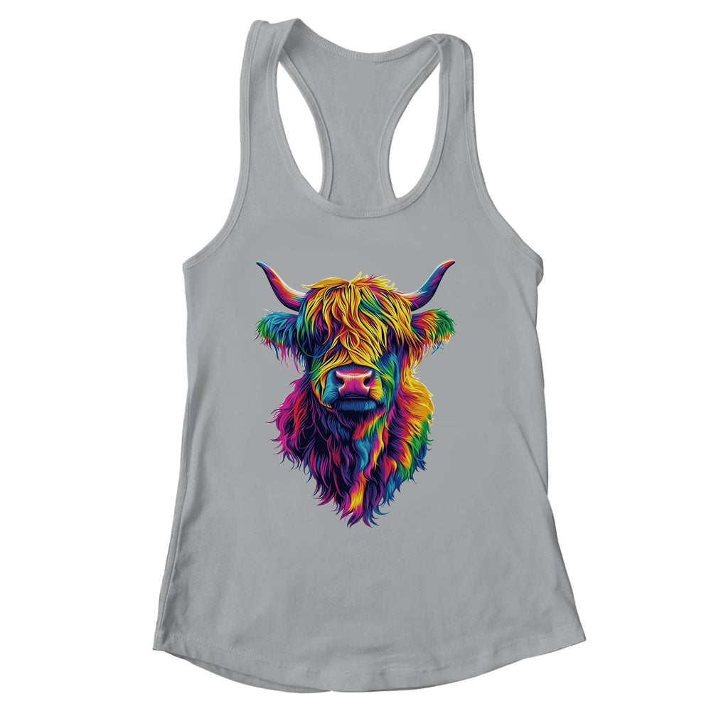 Highland Cow Colorful Lover Design For Girls Women Mom Woman Shirt & Tank Top | siriusteestore