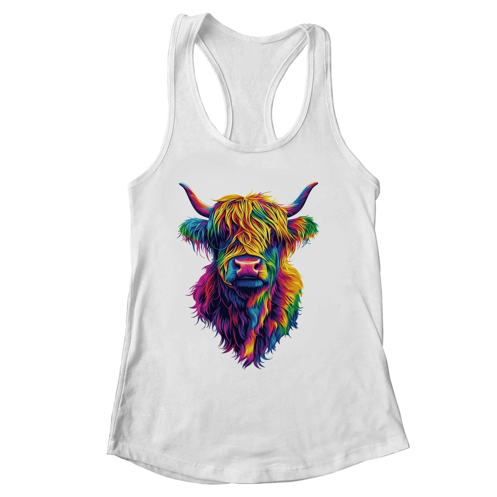 Highland Cow Colorful Lover Design For Girls Women Mom Woman Shirt & Tank Top | siriusteestore