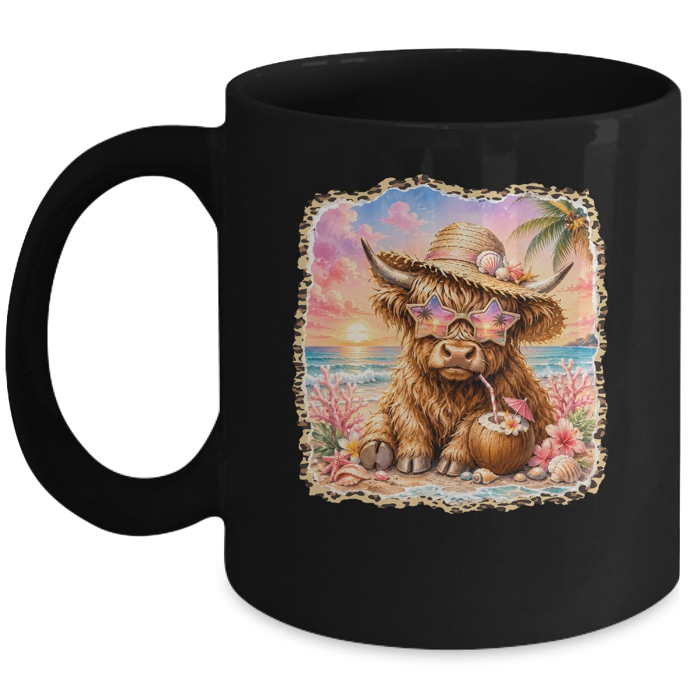 Highland Cow Cute Cow Summer Beach Leopard Women Girl Mug | siriusteestore