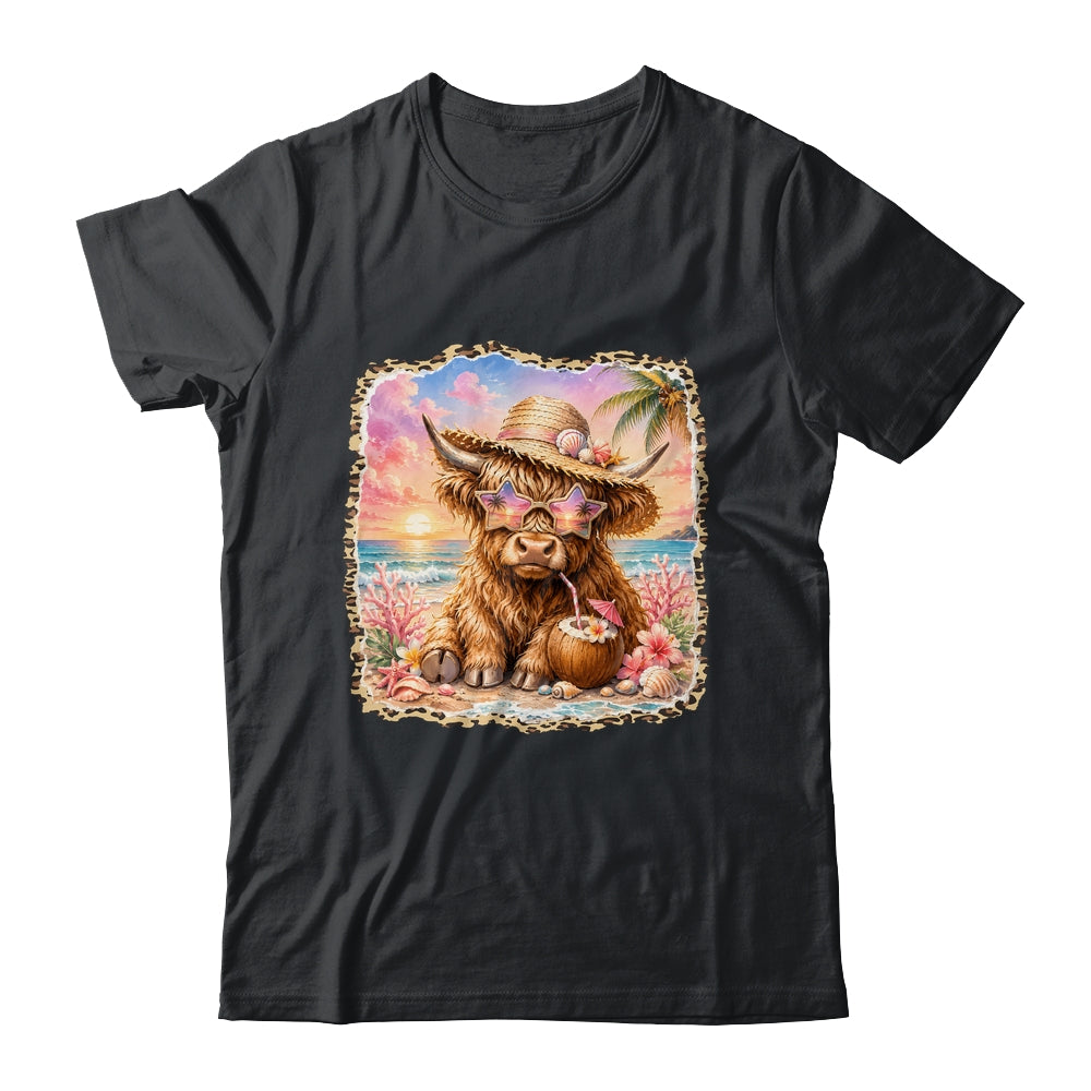 Highland Cow Cute Cow Summer Beach Leopard Women Girl Shirt & Tank Top | siriusteestore