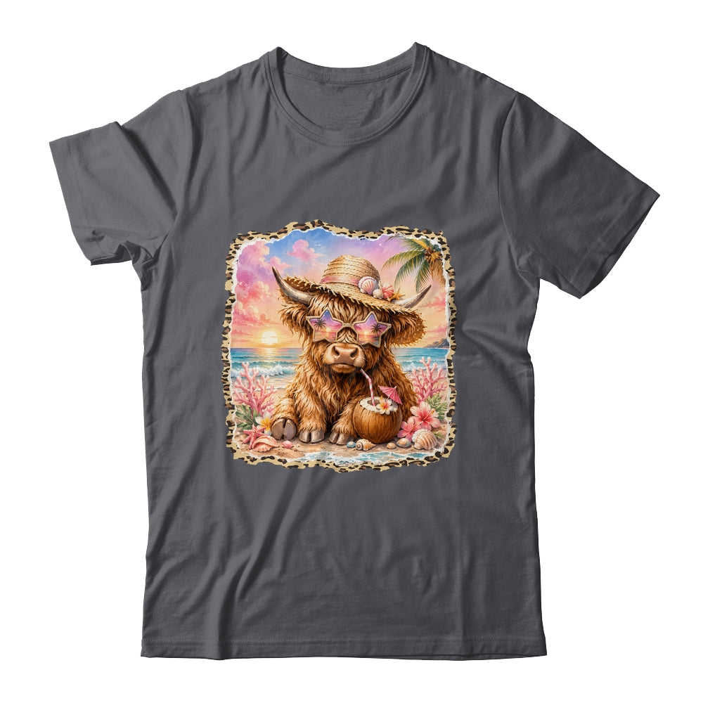 Highland Cow Cute Cow Summer Beach Leopard Women Girl Shirt & Tank Top | siriusteestore