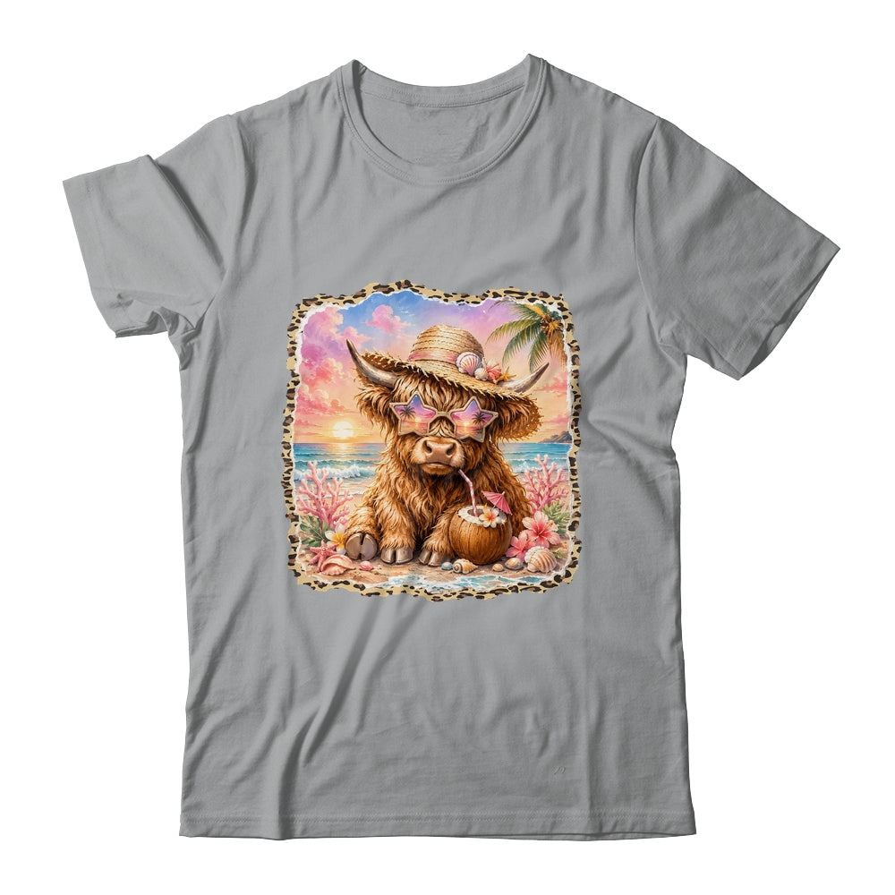 Highland Cow Cute Cow Summer Beach Leopard Women Girl Shirt & Tank Top | siriusteestore