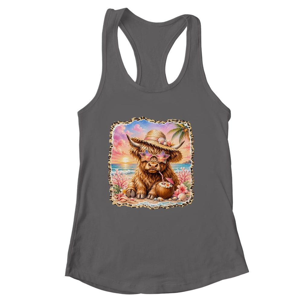 Highland Cow Cute Cow Summer Beach Leopard Women Girl Shirt & Tank Top | siriusteestore