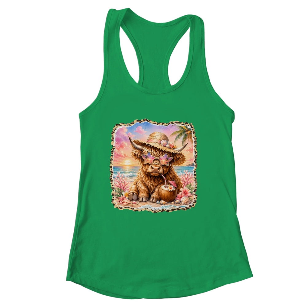 Highland Cow Cute Cow Summer Beach Leopard Women Girl Shirt & Tank Top | siriusteestore