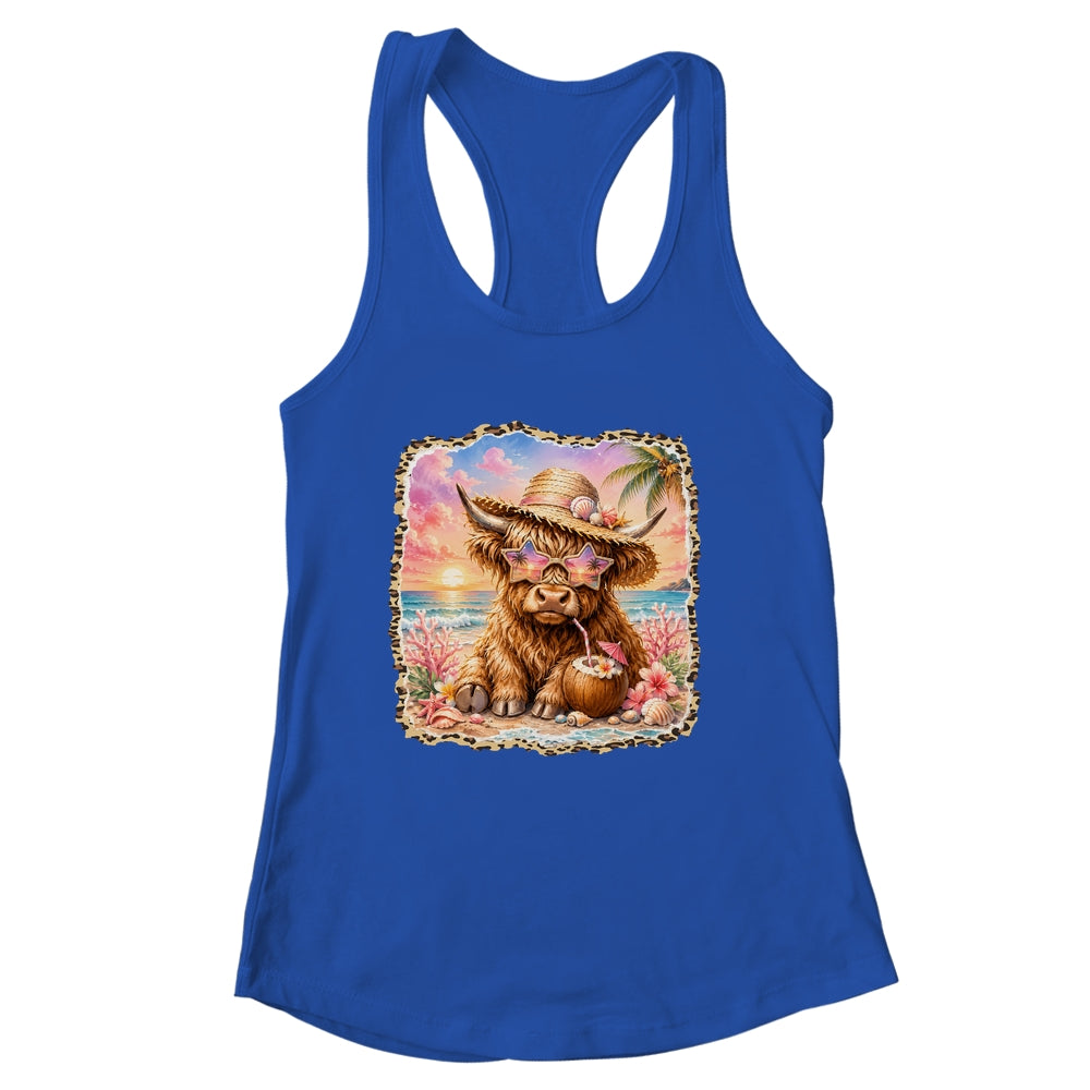 Highland Cow Cute Cow Summer Beach Leopard Women Girl Shirt & Tank Top | siriusteestore
