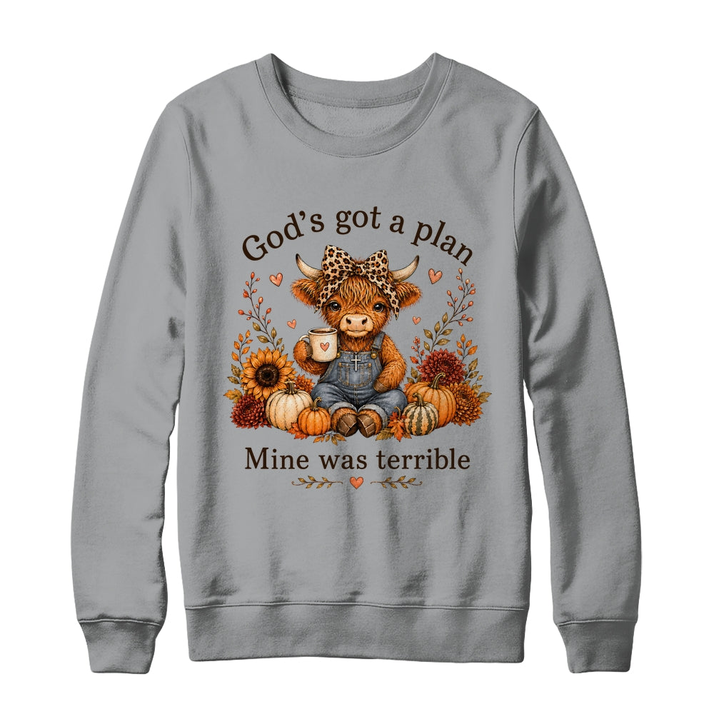 Highland Cow Funny Christian Trust God'S A Plan Faith Bible Shirt & Sweatshirt | siriusteestore