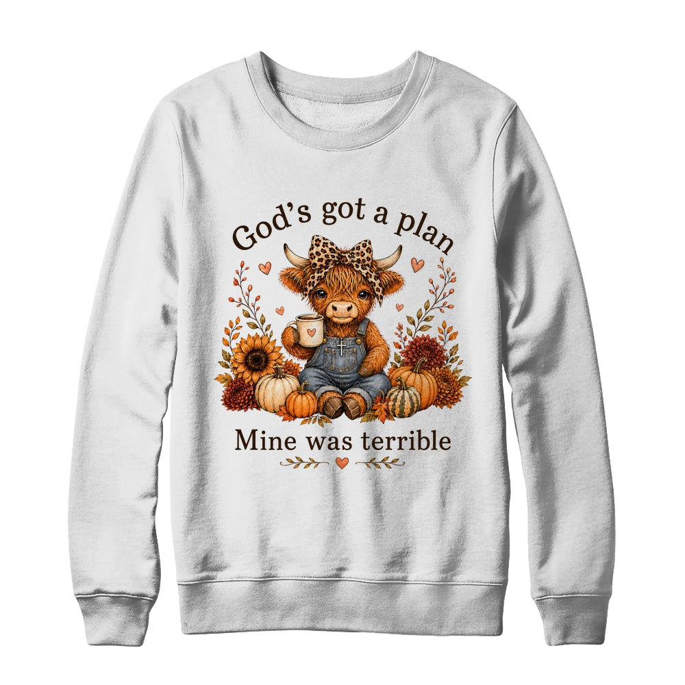 Highland Cow Funny Christian Trust God'S A Plan Faith Bible Shirt & Sweatshirt | siriusteestore