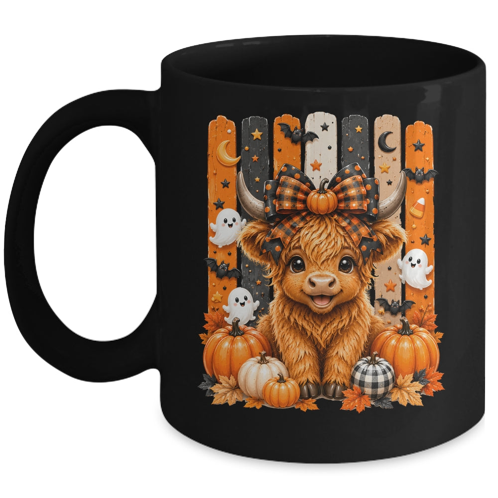 Highland Cow Halloween Spooky Fall Cow Pumpkins Bows Ghosts Mug | siriusteestore
