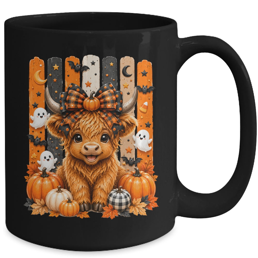 Highland Cow Halloween Spooky Fall Cow Pumpkins Bows Ghosts Mug | siriusteestore