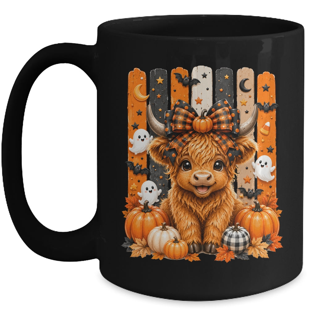Highland Cow Halloween Spooky Fall Cow Pumpkins Bows Ghosts Mug | siriusteestore