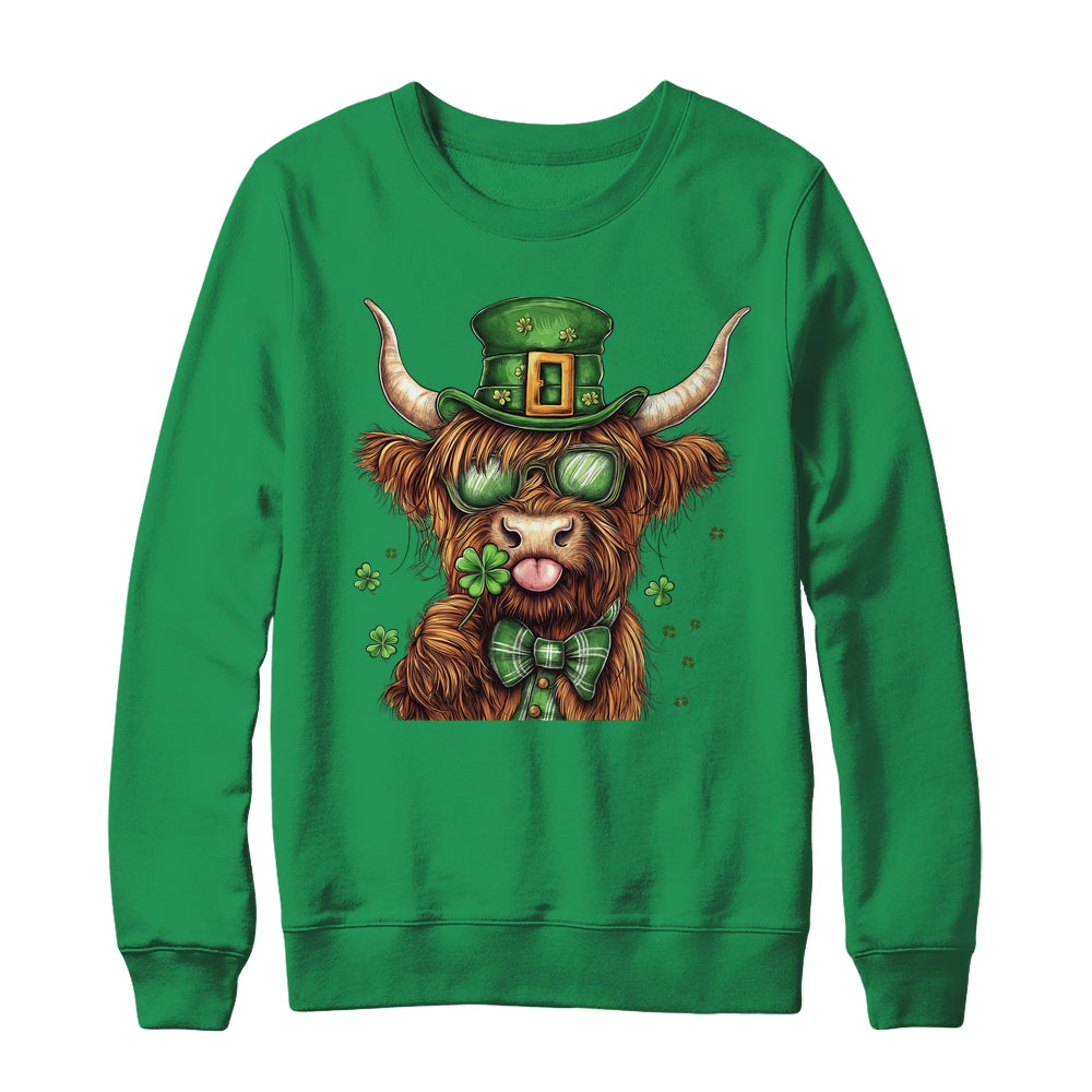 Highland Cow St. Patrick's Day Retro Coquette St Patty's Day Shirt & Sweatshirt | siriusteestore