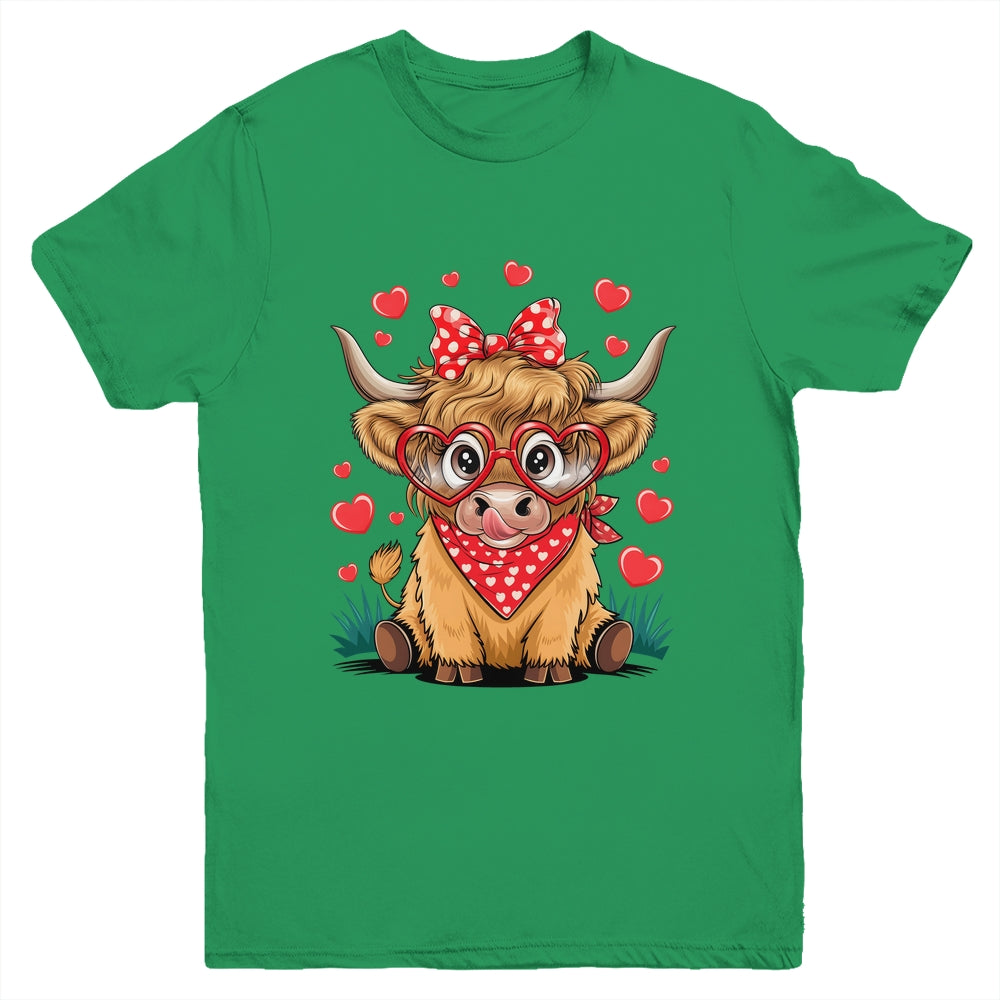 Highland Cow Valentines Funny Hearts Valentine Cow Youth Shirt | siriusteestore
