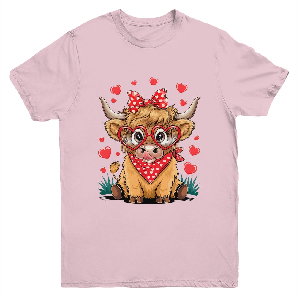 Highland Cow Valentines Funny Hearts Valentine Cow Youth Shirt | siriusteestore