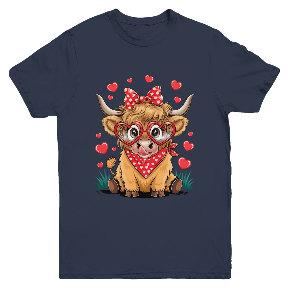 Highland Cow Valentines Funny Hearts Valentine Cow Youth Shirt | siriusteestore