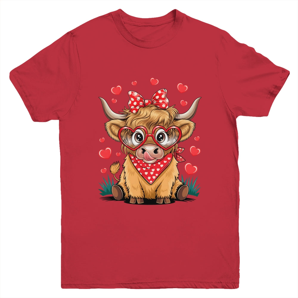 Highland Cow Valentines Funny Hearts Valentine Cow Youth Shirt | siriusteestore
