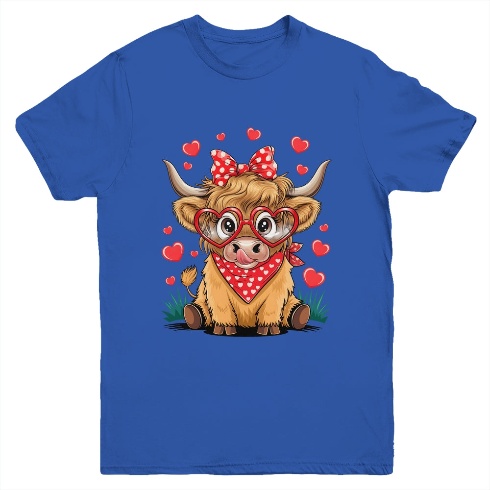 Highland Cow Valentines Funny Hearts Valentine Cow Youth Shirt | siriusteestore
