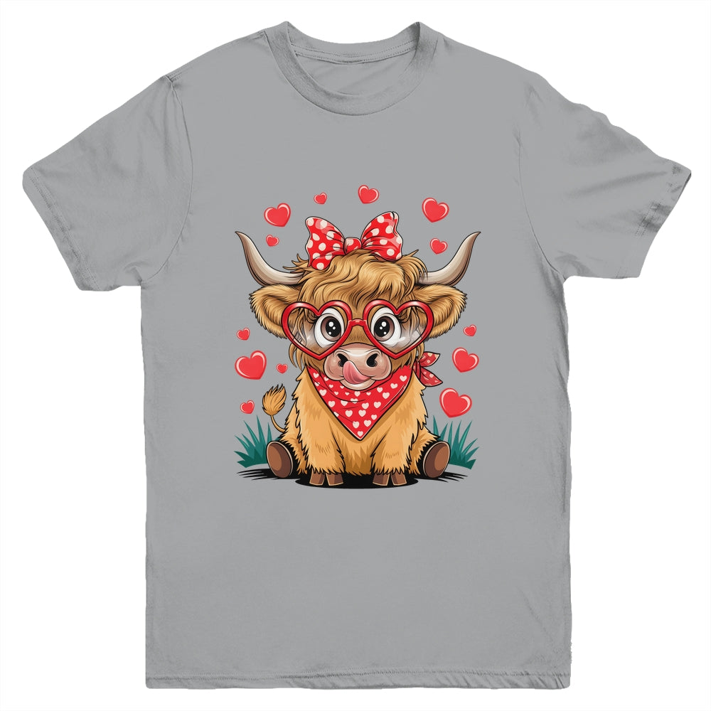 Highland Cow Valentines Funny Hearts Valentine Cow Youth Shirt | siriusteestore