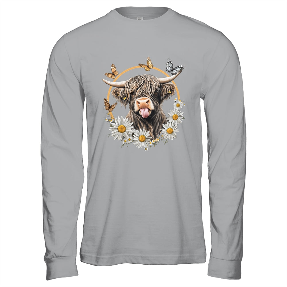 Highland Cow With Sunflower Daisies Butterflies Farm Western Shirt & Hoodie | siriusteestore