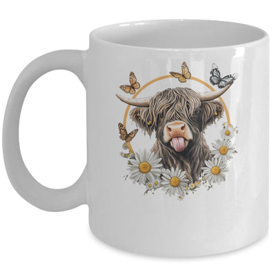 Highland Cow With Sunflower Daisies Butterflies Farm Western Mug | siriusteestore