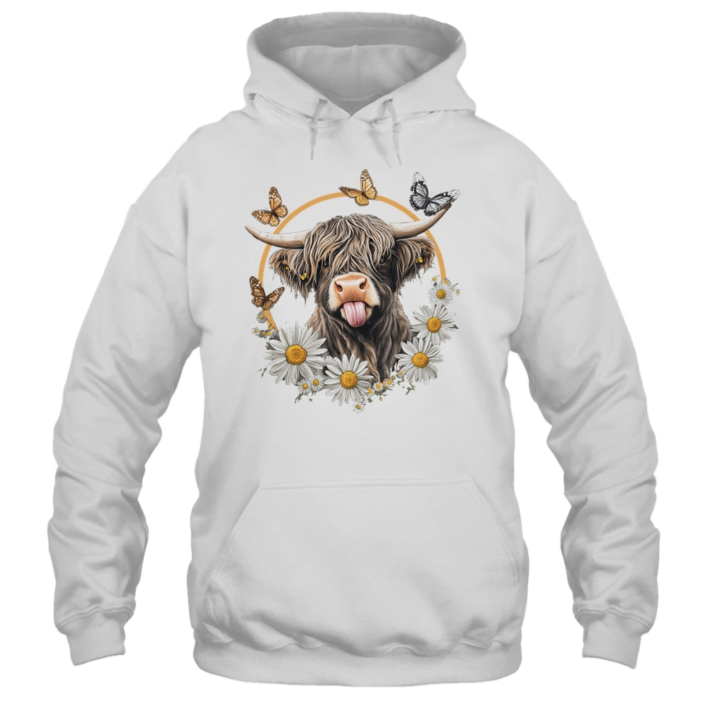 Highland Cow With Sunflower Daisies Butterflies Farm Western Shirt & Hoodie | siriusteestore