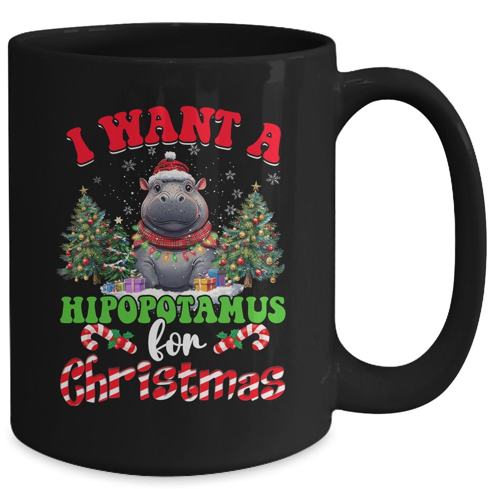 Hippo Xmas Tree Lights I Want A Hippopotamus For Christmas Mug | siriusteestore