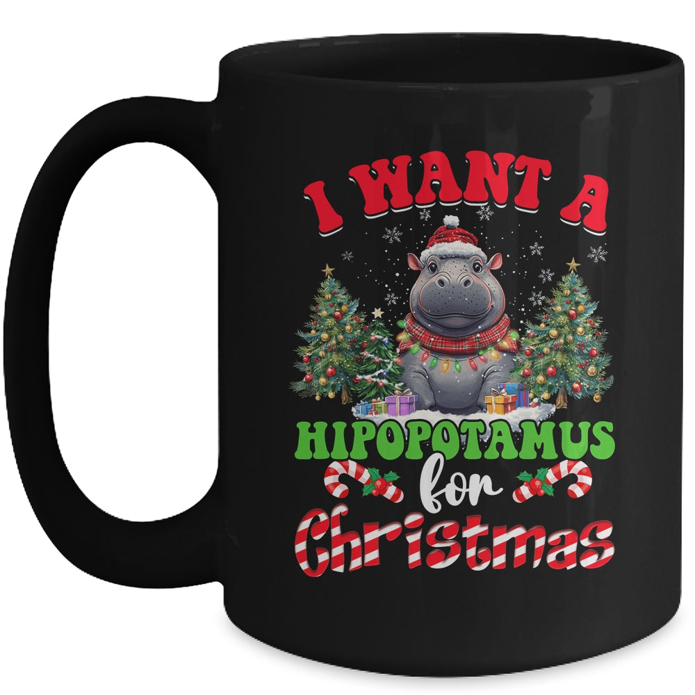 Hippo Xmas Tree Lights I Want A Hippopotamus For Christmas Mug | siriusteestore