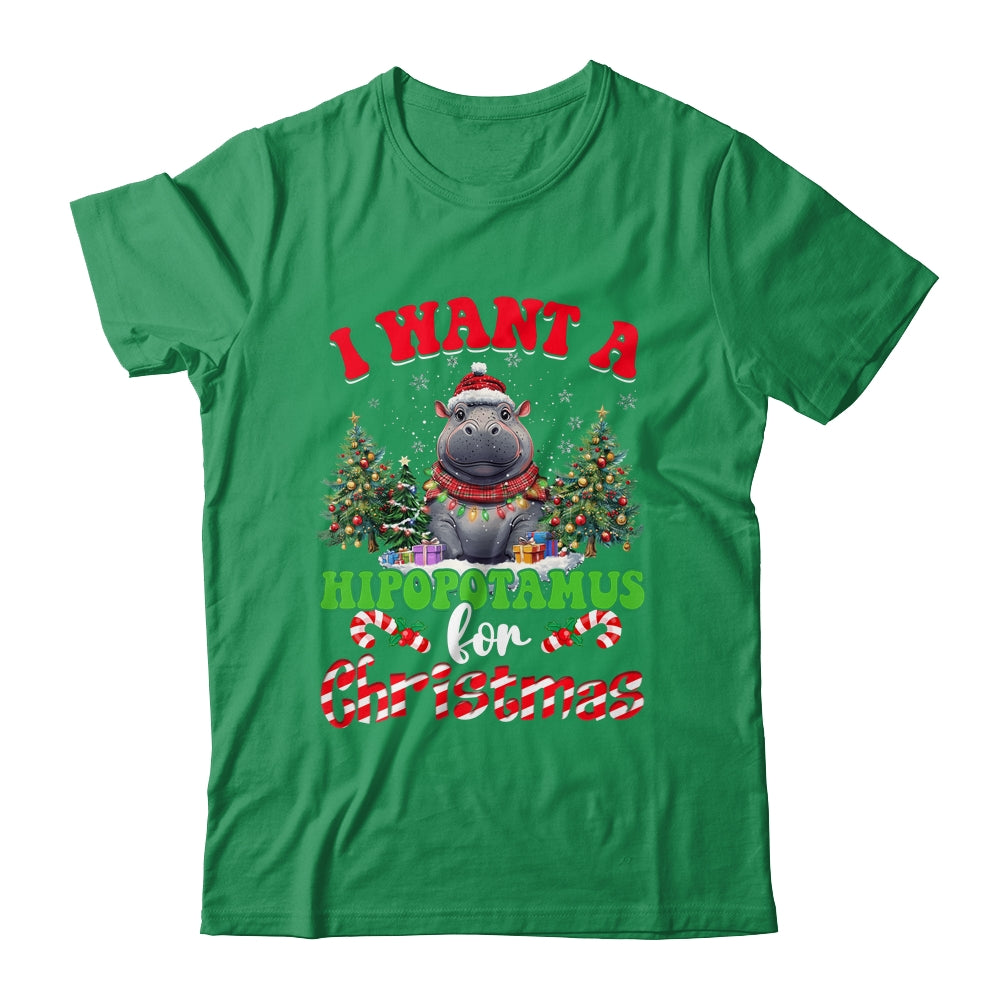 Hippo Xmas Tree Lights I Want A Hippopotamus For Christmas Shirt & Sweatshirt | siriusteestore
