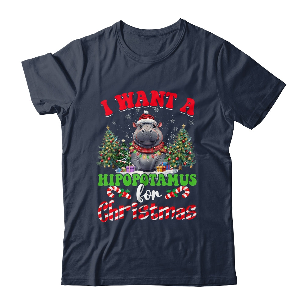 Hippo Xmas Tree Lights I Want A Hippopotamus For Christmas Shirt & Sweatshirt | siriusteestore