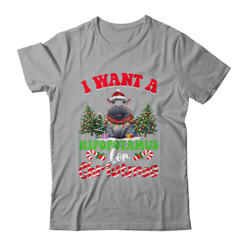 Hippo Xmas Tree Lights I Want A Hippopotamus For Christmas Shirt & Sweatshirt | siriusteestore