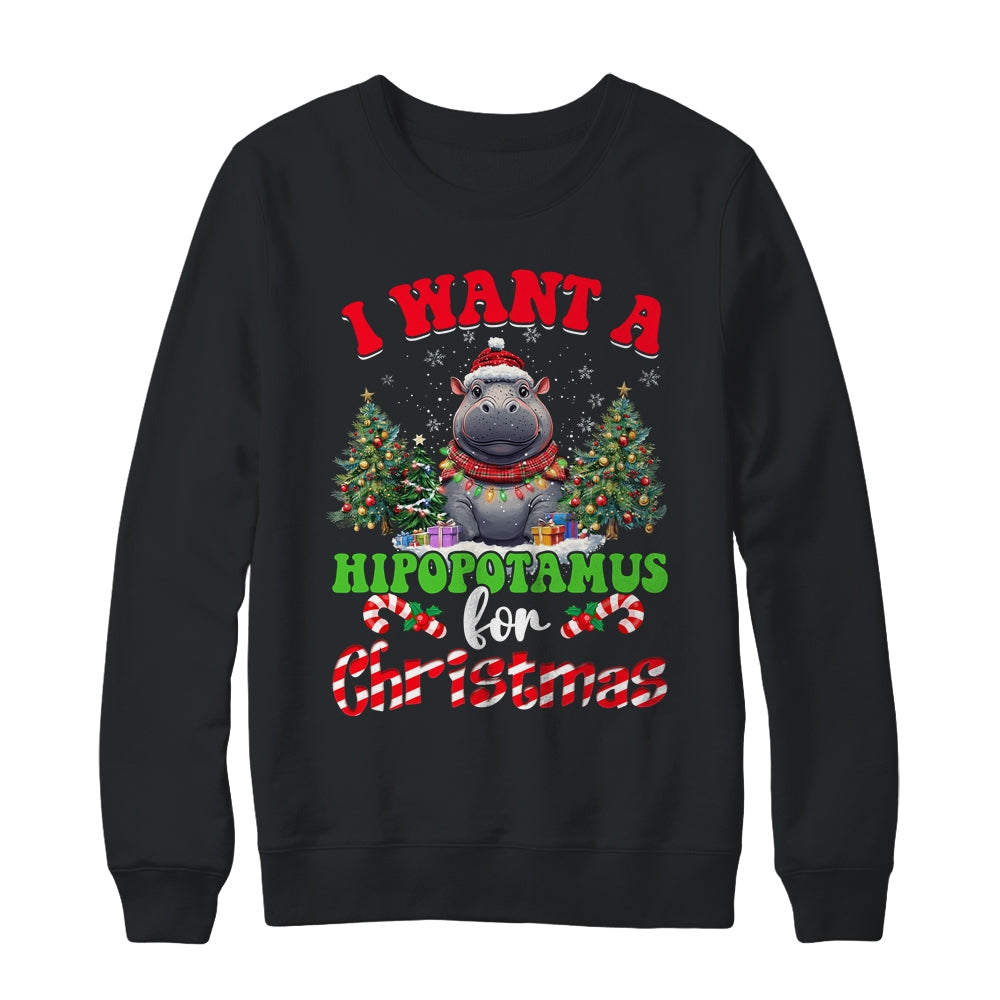 Hippo Xmas Tree Lights I Want A Hippopotamus For Christmas Shirt & Sweatshirt | siriusteestore