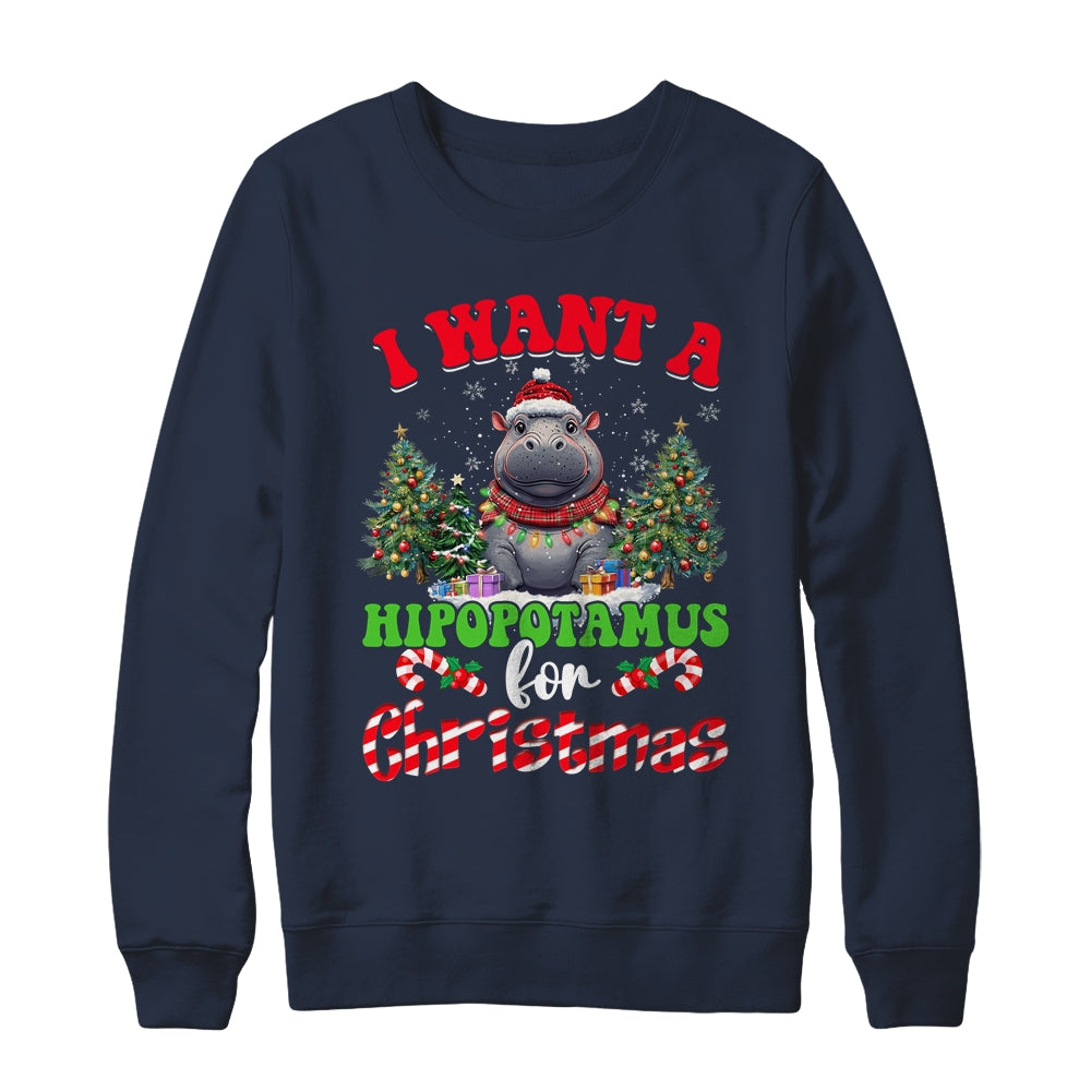 Hippo Xmas Tree Lights I Want A Hippopotamus For Christmas Shirt & Sweatshirt | siriusteestore