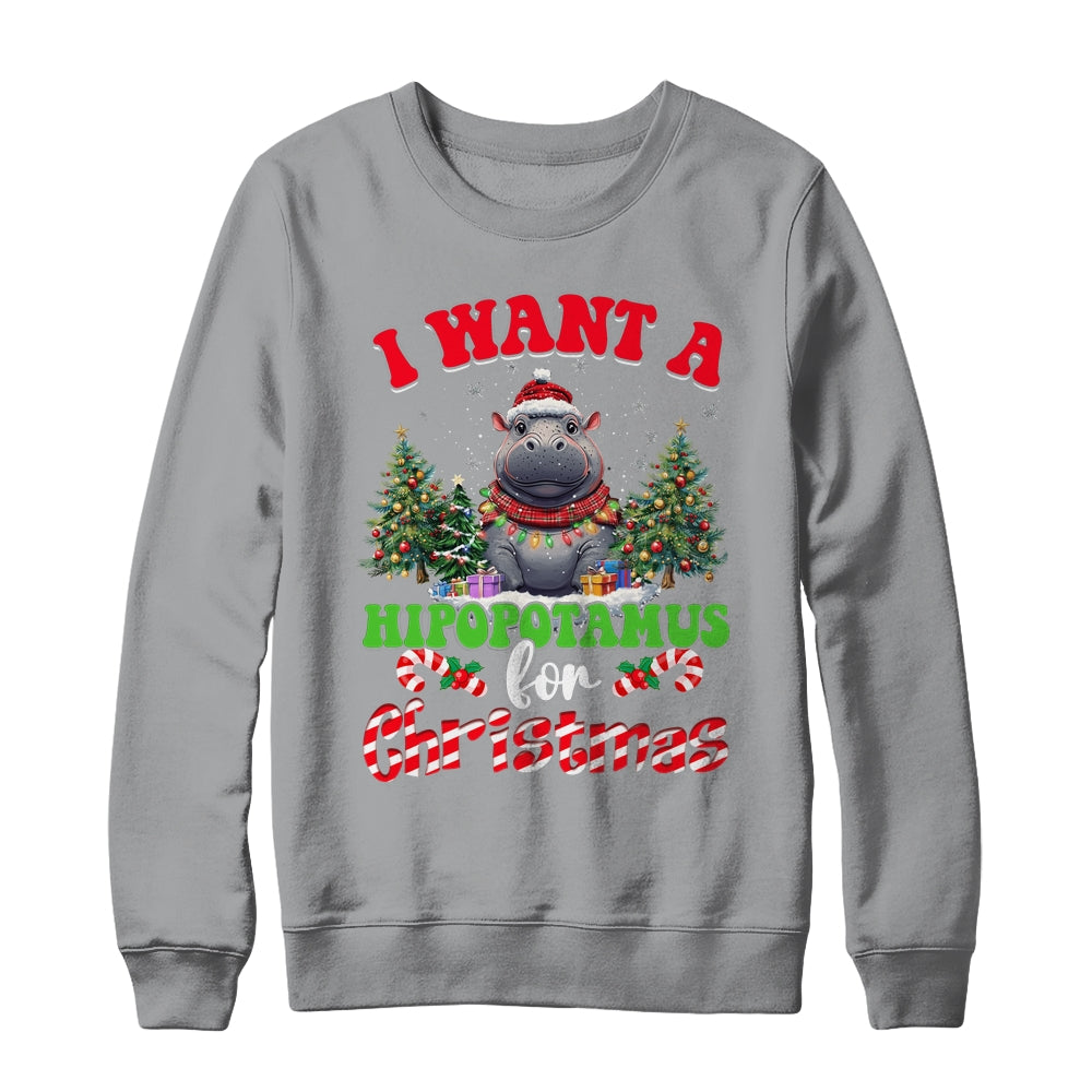 Hippo Xmas Tree Lights I Want A Hippopotamus For Christmas Shirt & Sweatshirt | siriusteestore