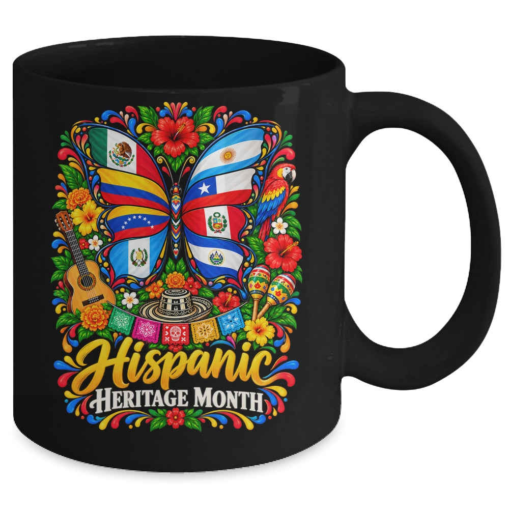 Hispanic Heritage Month Latino Countries Flags Butterfly Mug | siriusteestore