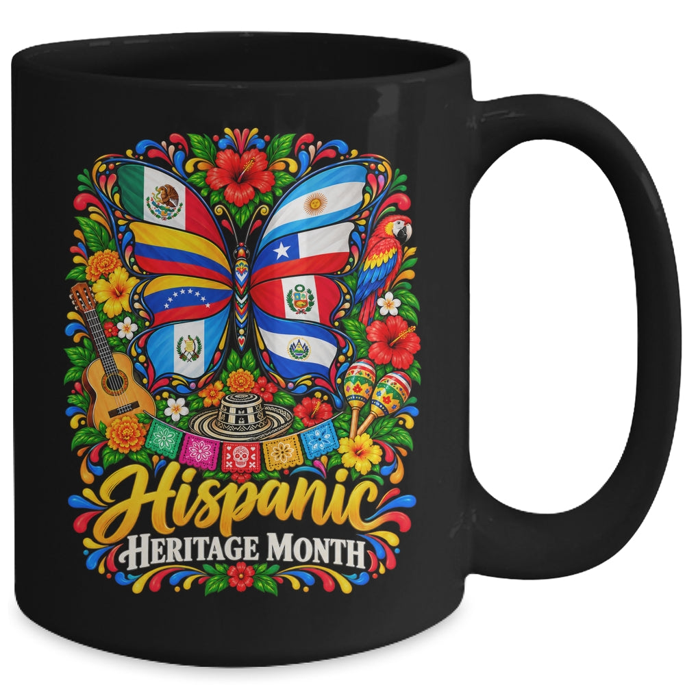 Hispanic Heritage Month Latino Countries Flags Butterfly Mug | siriusteestore