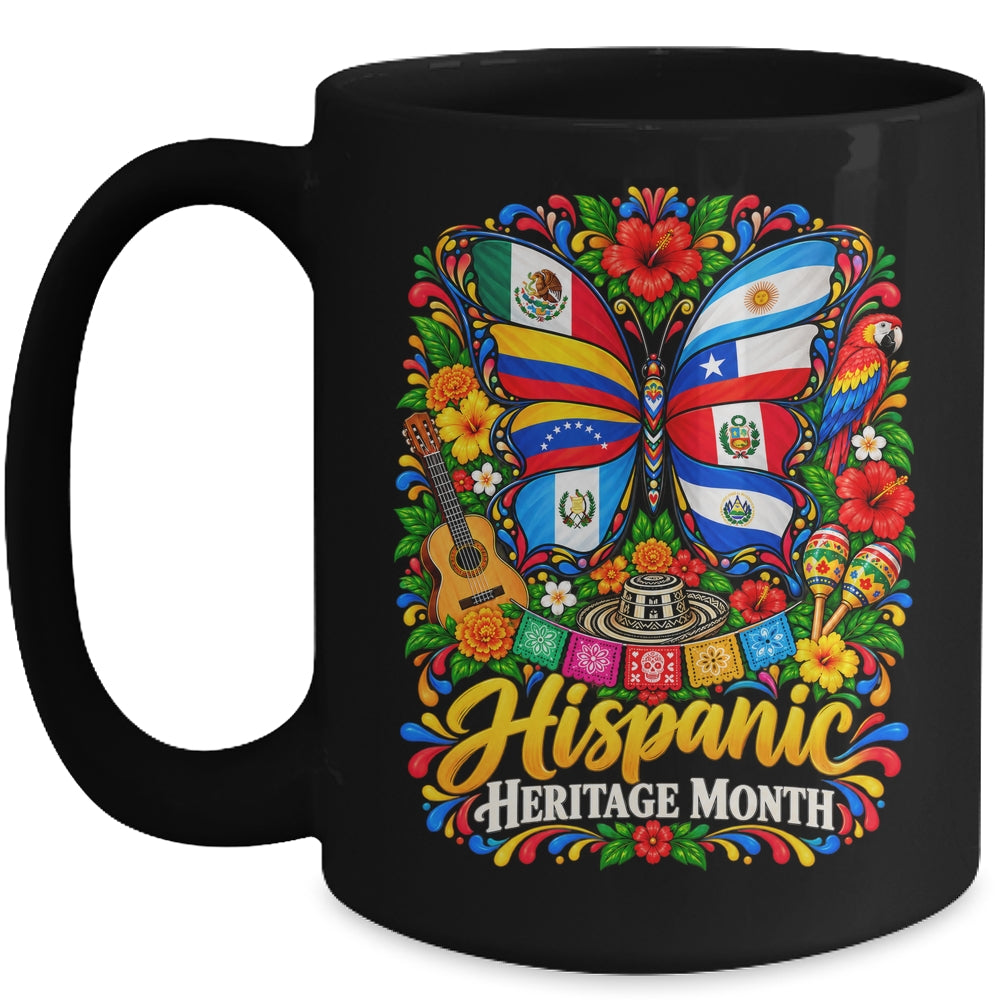 Hispanic Heritage Month Latino Countries Flags Butterfly Mug | siriusteestore