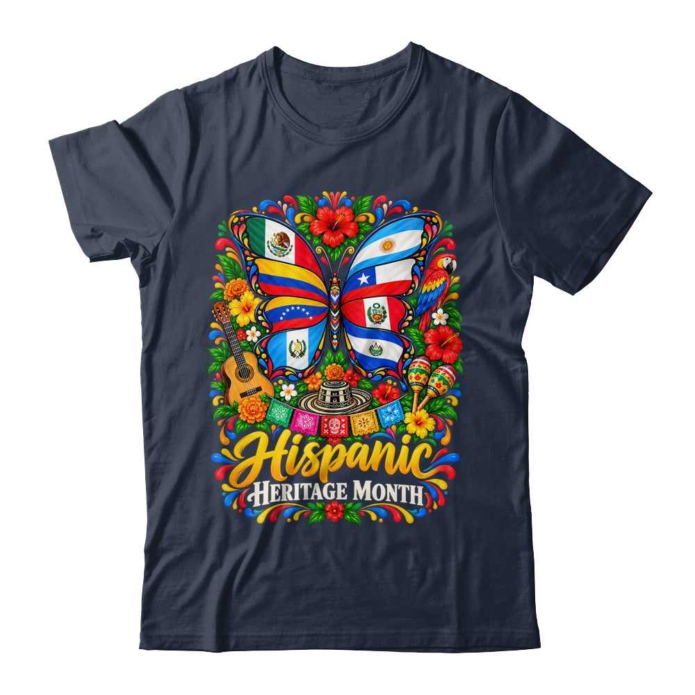 Hispanic Heritage Month Latino Countries Flags Butterfly Shirt & Tank Top | siriusteestore