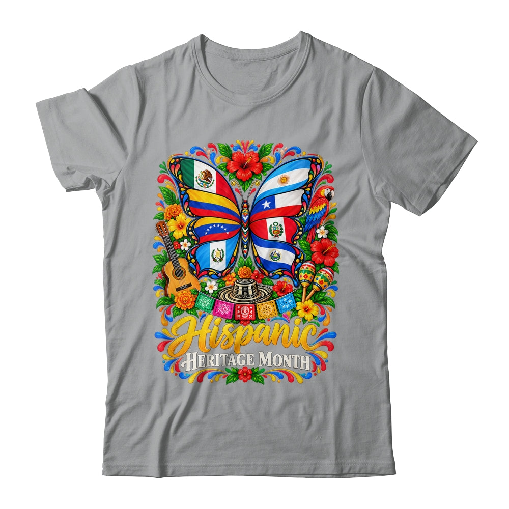 Hispanic Heritage Month Latino Countries Flags Butterfly Shirt & Tank Top | siriusteestore