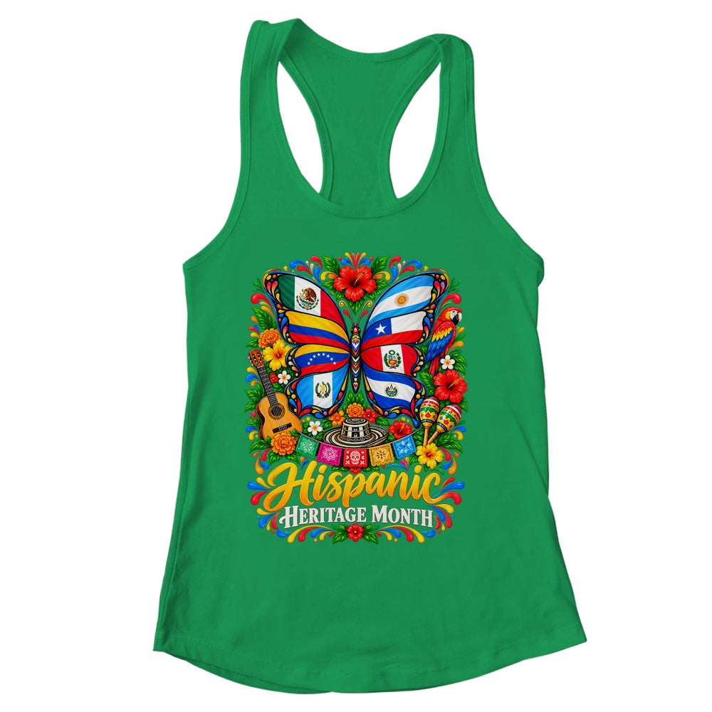 Hispanic Heritage Month Latino Countries Flags Butterfly Shirt & Tank Top | siriusteestore