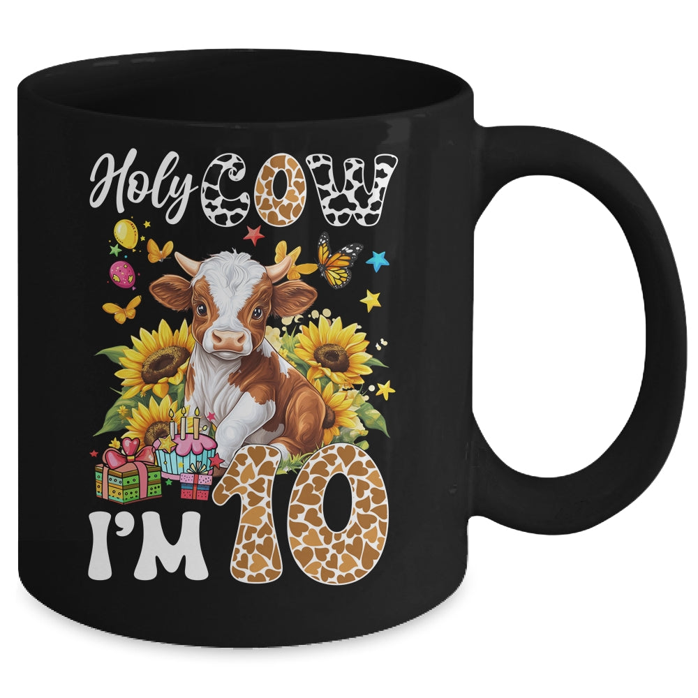 Holy Cow I'm 10 Years Old Farm Cow Sunflowers 10th Birthday Mug | siriusteestore