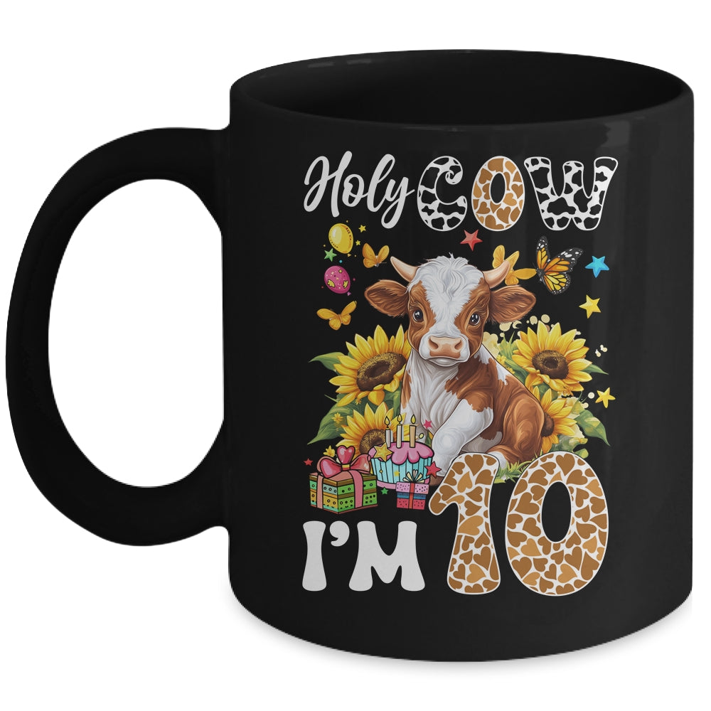 Holy Cow I'm 10 Years Old Farm Cow Sunflowers 10th Birthday Mug | siriusteestore
