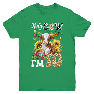 Holy Cow I'm 10 Years Old Farm Cow Sunflowers 10th Birthday Youth Shirt | siriusteestore