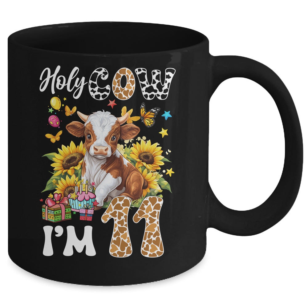 Holy Cow I'm 11 Years Old Farm Cow Sunflowers 11th Birthday Mug | siriusteestore