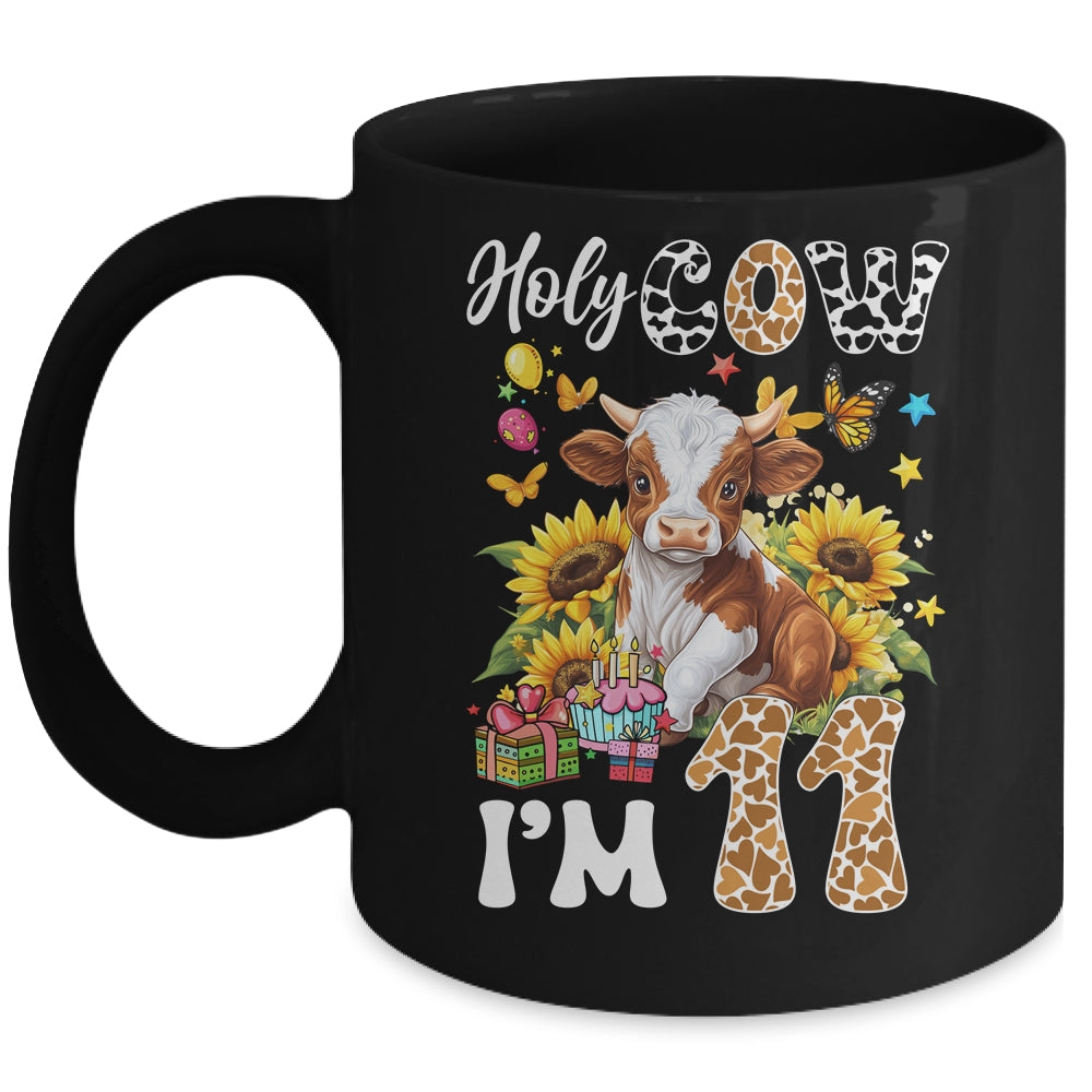 Holy Cow I'm 11 Years Old Farm Cow Sunflowers 11th Birthday Mug | siriusteestore