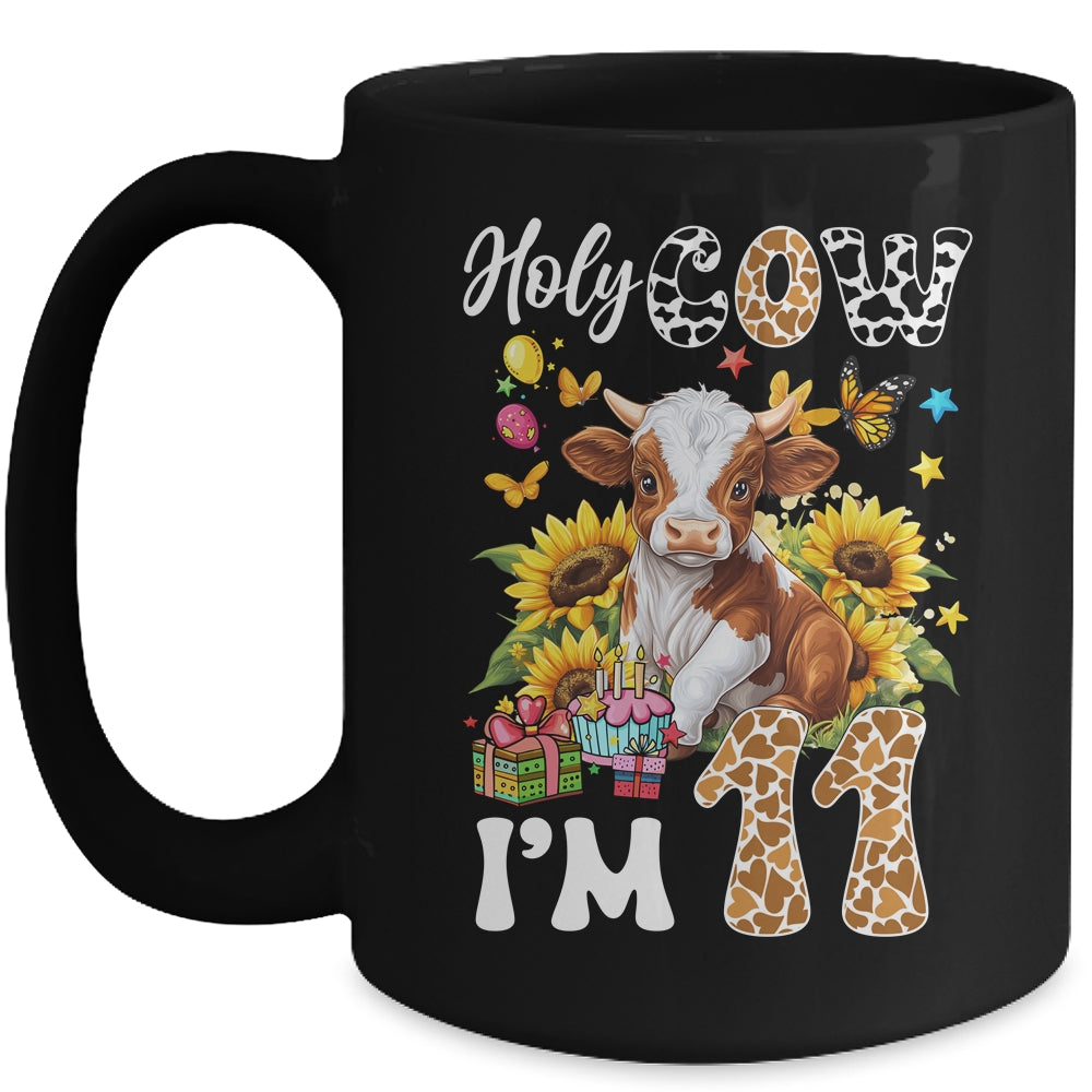 Holy Cow I'm 11 Years Old Farm Cow Sunflowers 11th Birthday Mug | siriusteestore