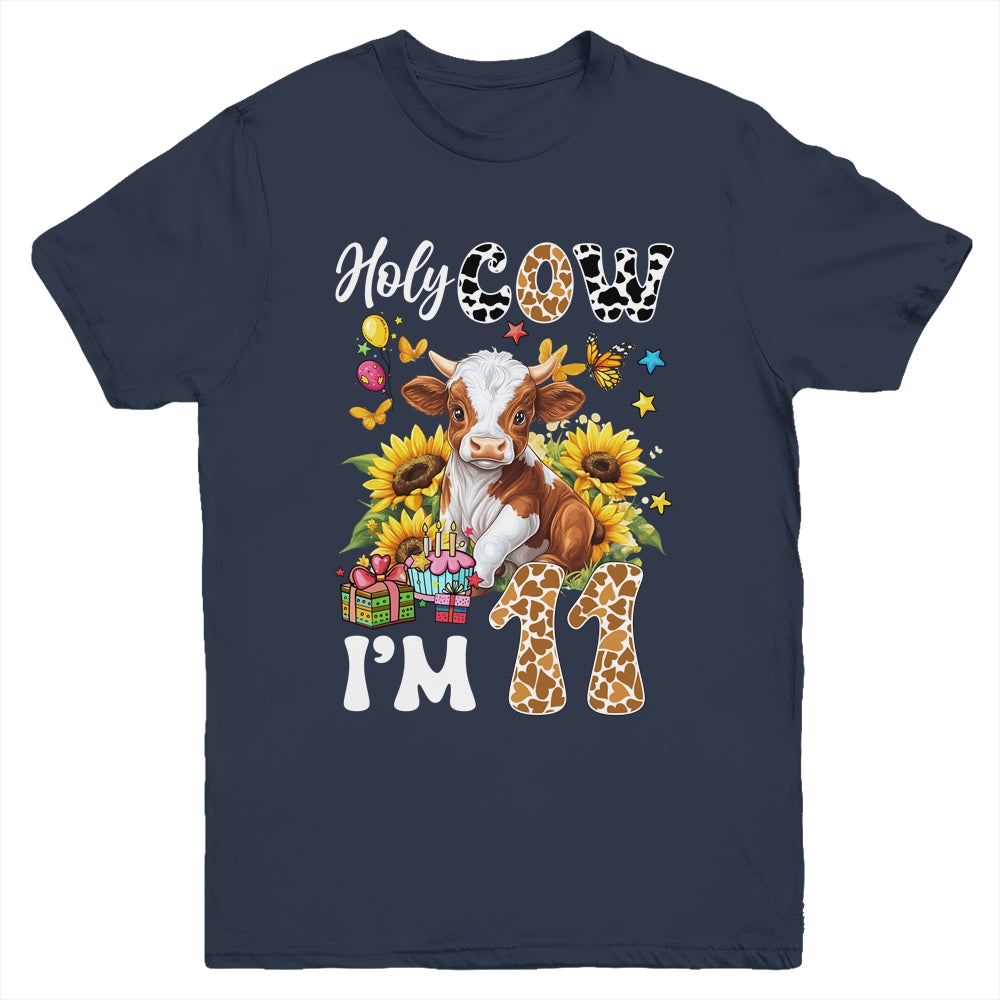 Holy Cow I'm 11 Years Old Farm Cow Sunflowers 11th Birthday Youth Shirt | siriusteestore