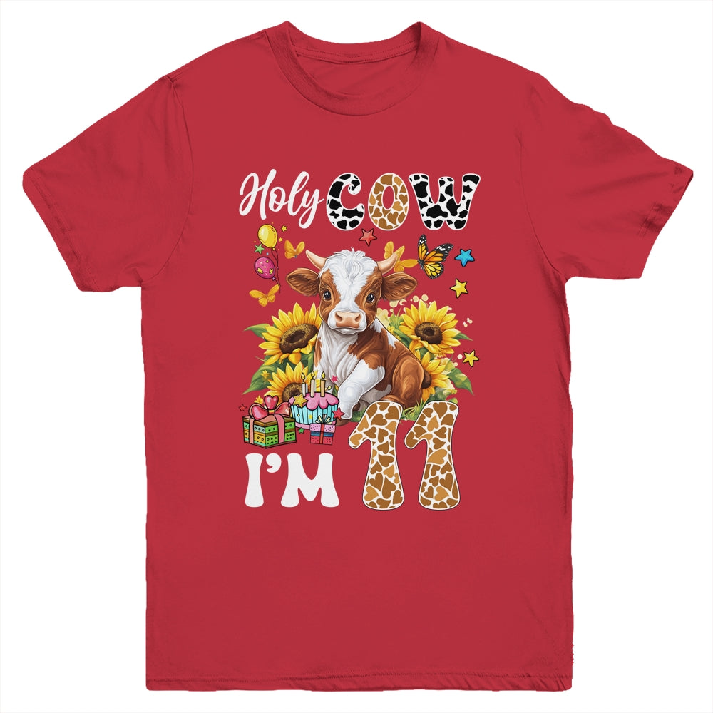 Holy Cow I'm 11 Years Old Farm Cow Sunflowers 11th Birthday Youth Shirt | siriusteestore