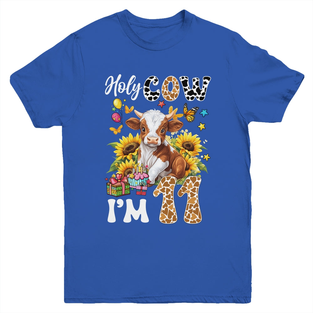 Holy Cow I'm 11 Years Old Farm Cow Sunflowers 11th Birthday Youth Shirt | siriusteestore